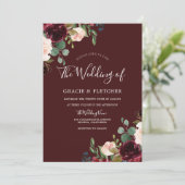 Invitation Vin rouge vif blanc Mariage floral de Bourgogne pr (Debout devant)