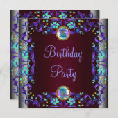 Invitation Vin rouge violet bleu Turquoise fête d'anniversair (Devant / Derrière)