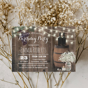 Invitation Vin Rustique Baril Floral Jar Winthday