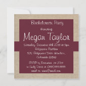Invitation Vin rustique et partie beige de Bachelorette de (Dos)