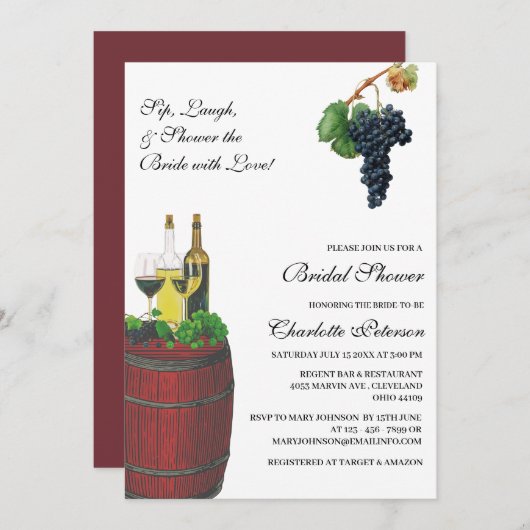 Invitation Vin rustique Fête des mariées à thème (Devant / Derrière)