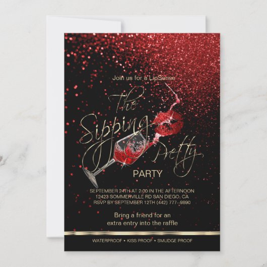 Invitation Vin Sipping et lèvres Lipsense Party (Devant)
