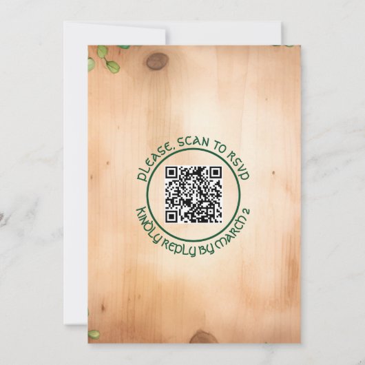 Invitation Vin sur bois St Patrick's Day QR mariage rustique (Dos)