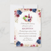 Invitation Vin Tasring Floral Navy Blue Wedding Réception (Devant)