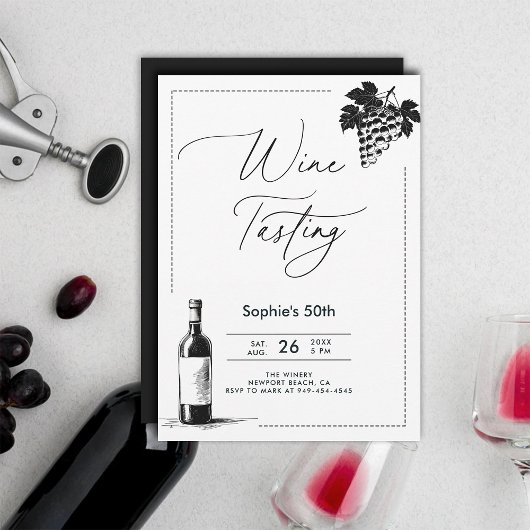 Invitation Vin Tasting Winery Moderne Simple BW 50e anniversa