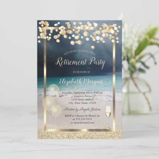 Invitation Vin Verre Ballons Gold Parties scintillant Plage R (Debout devant)