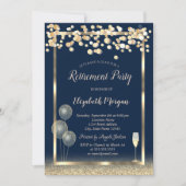 Invitation Vin Verre Ballons Parties scintillant Or Bleu Retr (Devant)