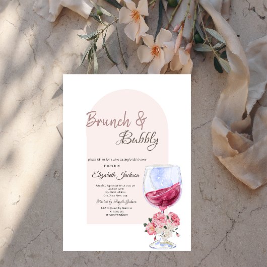 Invitation Vin Verre Boho Fleurs Confetti Brunch & Bubbly