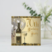 Invitation Vin Verre Bouteille Or 70e fête d'anniversaire (Debout devant)