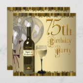 Invitation Vin Verre Bouteille Or 75e fête d'anniversaire (Devant / Derrière)