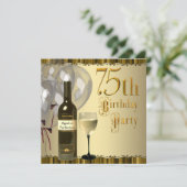 Invitation Vin Verre Bouteille Or 75e fête d'anniversaire (Debout devant)