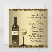 Invitation Vin Verre Bouteille Or 90e fête d'anniversaire (Dos)