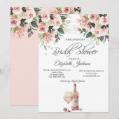 Invitation Vin Verre Éclairage Rose Fête des mariées (Devant / Derrière)