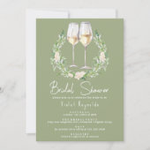 Invitation Vin vert Sage et blanc | Fête des mariées mignonne (Devant)