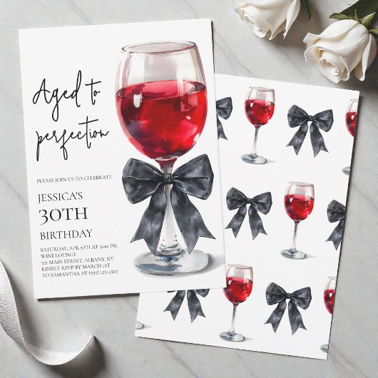 Invitation Vin vieilli à la perfection Bow 30e anniversaire