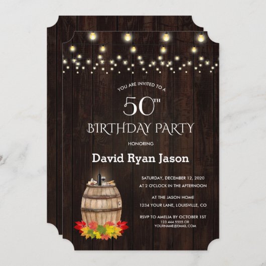 Invitation Vin Vin Vignoble automne Foliage Vignoble 50e anni (Devant / Derrière)