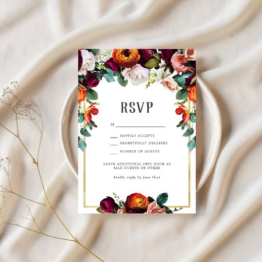 Invitation Vin vintage, Blush & Burange Floral RSVP