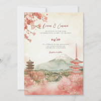 Vinatge Aquarelle Japonaise Mariage Paysage