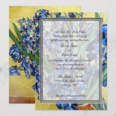 Invitation Vincent van Gogh, iris bleus sur fond jaune (Devant / Derrière)