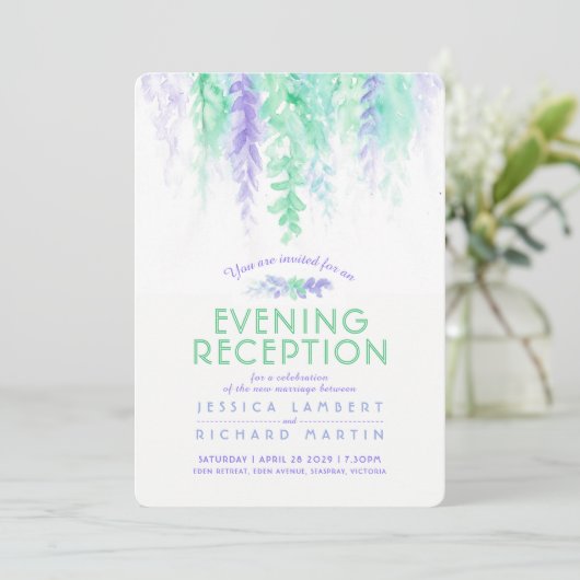 Invitation Vine d'aquarelle violet vert soirée réception (Debout devant)