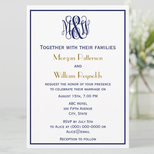 Invitation Vine marine Script Monogramme B&G do-it-yourself B
