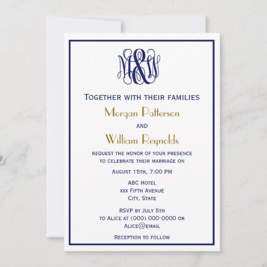 Invitation Vine marine Script Monogramme B&G do-it-yourself B (Devant)