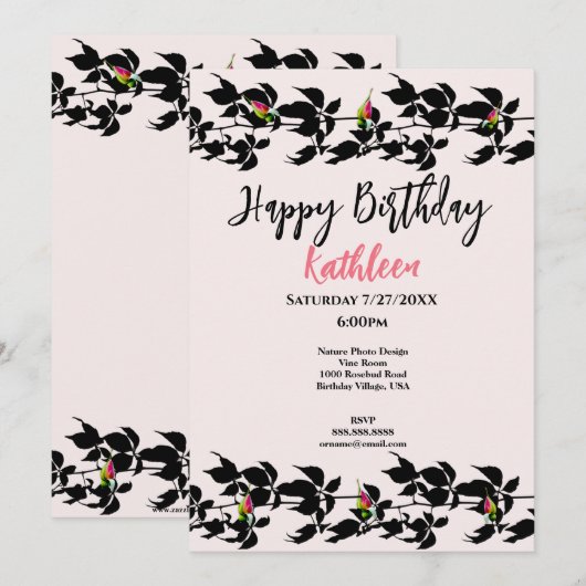 INVITATION VINE ROSEBUD PHOTO HAPPY BANTHDAY GREETING CARD (Devant / Derrière)