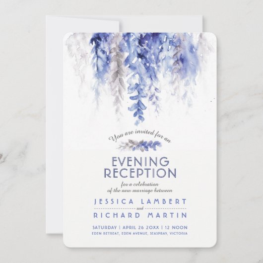 Invitation Vines hiver mariage soirée réception bleu gris (Devant)