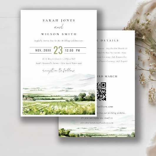 Invitation Vineyard Landscape All in One Wedding RSVP Détail