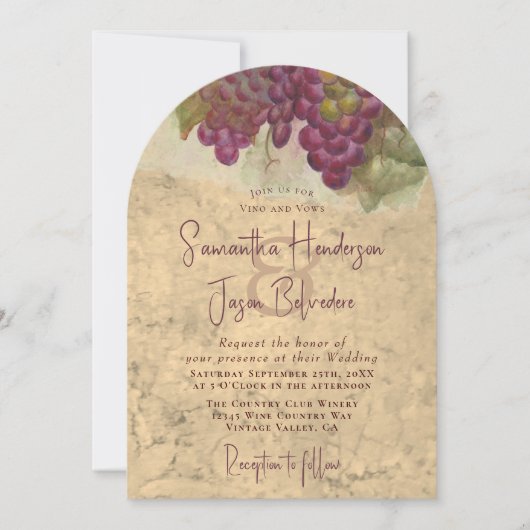 Invitation Vineyard Wedding Elegant Arch Monogram (Devant)