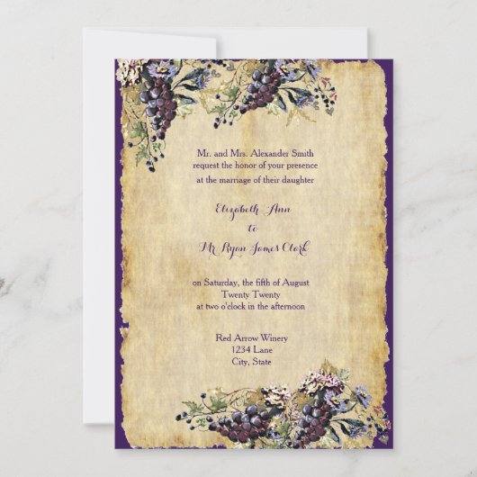 Invitation Vineyard Winery Rustic Mariage campagnard Custom (Devant)