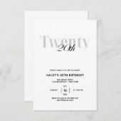 Invitation Vingt - 20e fête d'anniversaire Black & White Chic (Devant / Derrière)