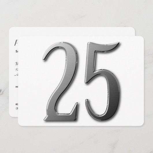 Invitation Vingt-cinq avec des informations sur l'invitation (Devant / Derrière)