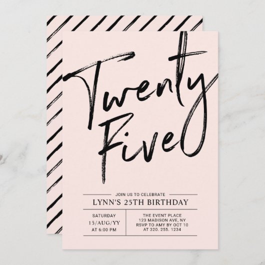 Invitation Vingt-cinq | Modern Pink 25e fête d'anniversaire (Devant / Derrière)