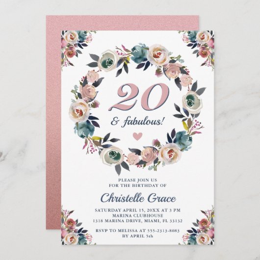 Invitation Vingt et fabuleux fête du 20e anniversaire (Devant / Derrière)