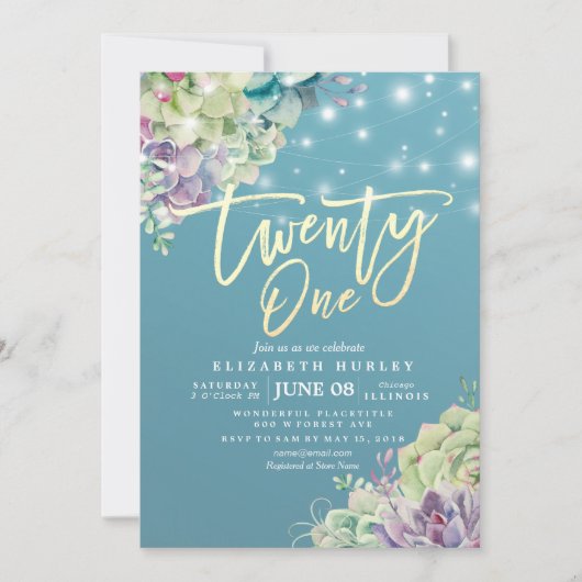 Invitation Vingt et un 21 Anniversaire de fête aquarelle Succ (Devant)