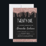 Invitation Vingt et un - 21e Parties scintillant Rose d'or An<br><div class="desc">Rose - Rose Gold et Black Sparkly Dripping Parties scintillant Vingt et un Anniversaire Invitation de fête. C'est l'invitation parfaite 21ème anniversaire d'un Rose moderne Gold et Blush Sparkle rose Parties scintillant Fille Étincelle Fête Anniversaire. Veuillez contacter le concepteur pour les articles customisés correspondants.</div>
