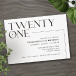 Invitation Vingt et un | Black and White moderne 21e annivers<br><div class="desc">Invitations modernes de 21ème anniversaire avec grand titre "vingt et un" texte dans une police d'accent. Design hors du centre avec une simple palette de couleurs noir et blanc.</div>