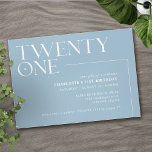 Invitation Vingt et un | Bleu clair Simple Airy 21e anniversa<br><div class="desc">Invitations modernes de 21ème anniversaire avec grand titre "vingt et un" texte dans une police d'accent. Design hors du centre sur un arrière - plan bleu pâle.</div>