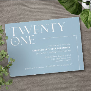Invitation Vingt et un Bleu clair Simple Airy 21e anniversa