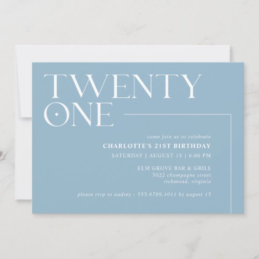 Invitation Vingt et un | Bleu clair Simple Airy 21e anniversa (Devant)