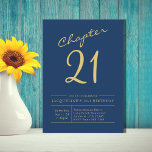 Invitation Vingt et un Blue Gold 21e fête d'anniversaire<br><div class="desc">Célébrez votre 21e anniversaire en style avec notre invitation personnalisée de fête de 21e anniversaire en écriture bleue et or. Doté d'une belle police et d'un design élégant, cette invitation fera de votre fête un point de repère. Nos invitations facilitent la personnalisation et l'envoi de vos invitations afin que vous...</div>