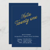 Invitation Vingt et un Blue Gold Moderne 21e anniversaire (Devant / Derrière)