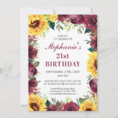 Invitation Vingt et un fête d'anniversaire tournesol floral (Devant)