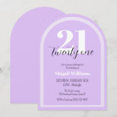 Invitation Vingt et un Noir Violet Arc Chic 21e Anniversaire (Devant / Derrière)