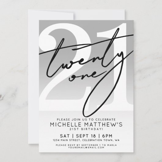 Invitation Vingt et un Simple Script 21e Anniversaire (Devant)