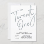 Invitation Vingt et un | Soirée 21ème anniversaire<br><div class="desc">Célébrez votre journée spéciale avec cette simple et élégante invitation à la fête du 21e anniversaire. Ce design est doté d'un script de brosse argentée chic "Twenty-one" avec une mise en page propre. D'autres designs sont disponibles dans ma boutique BaraBomDesign.</div>