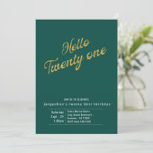 Invitation Vingt et un Vert Or Moderne 21e anniversaire (Debout devant)