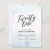 Invitation Vingt et une aquarelle bleue 21e anniversaire (Devant)