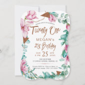 Invitation Vingt et une aquarelle florale 21e anniversaire fê (Devant)